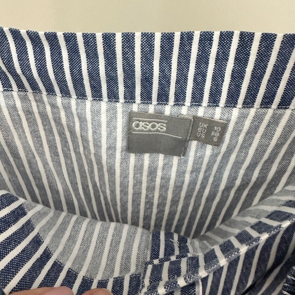 ASOS Blue & White Striped Cold Shoulder Ruffle Hem Dress – Size 6 US - Picture 3 of 3